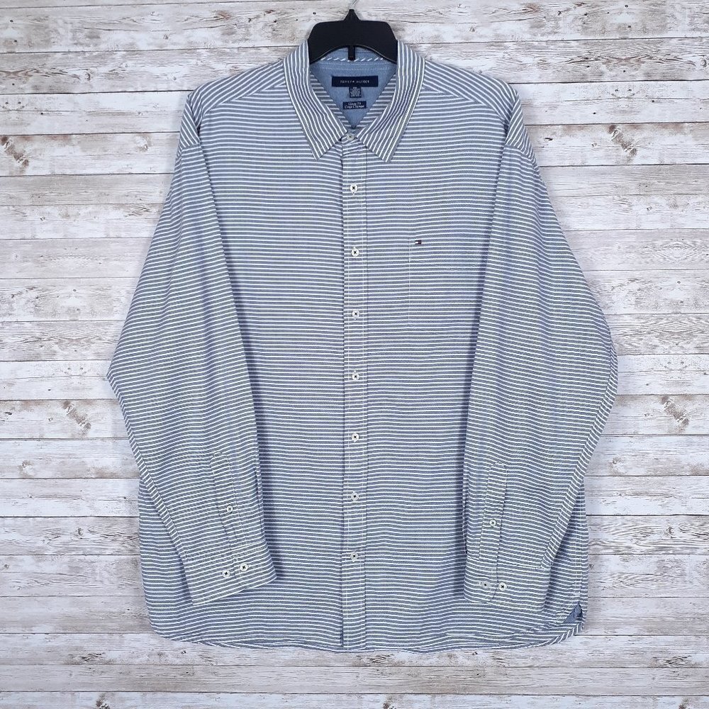 Tommy Hilfiger Mens Button Down Shirt XXL Blue Striped 249